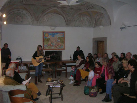 Calcata Palazzo Baronale manifestazione d'addio a Paolo D'Arpini 